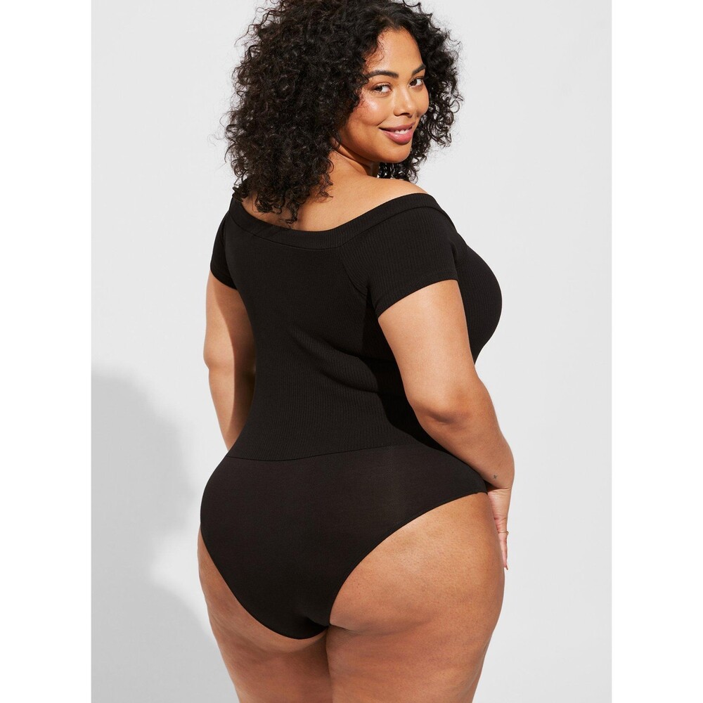 NWT Torrid 5X Deep Black Everyday Ribbed Knit Off The Shoulder Neckline Bodysuit - Picture 2 of 8